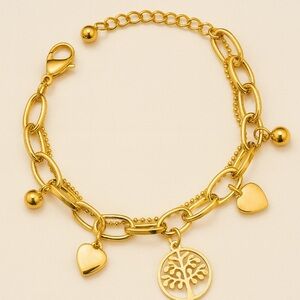 Antian Accessories™ 18K Gold Plated Stainless Steel Heart & Tree Bracelet
